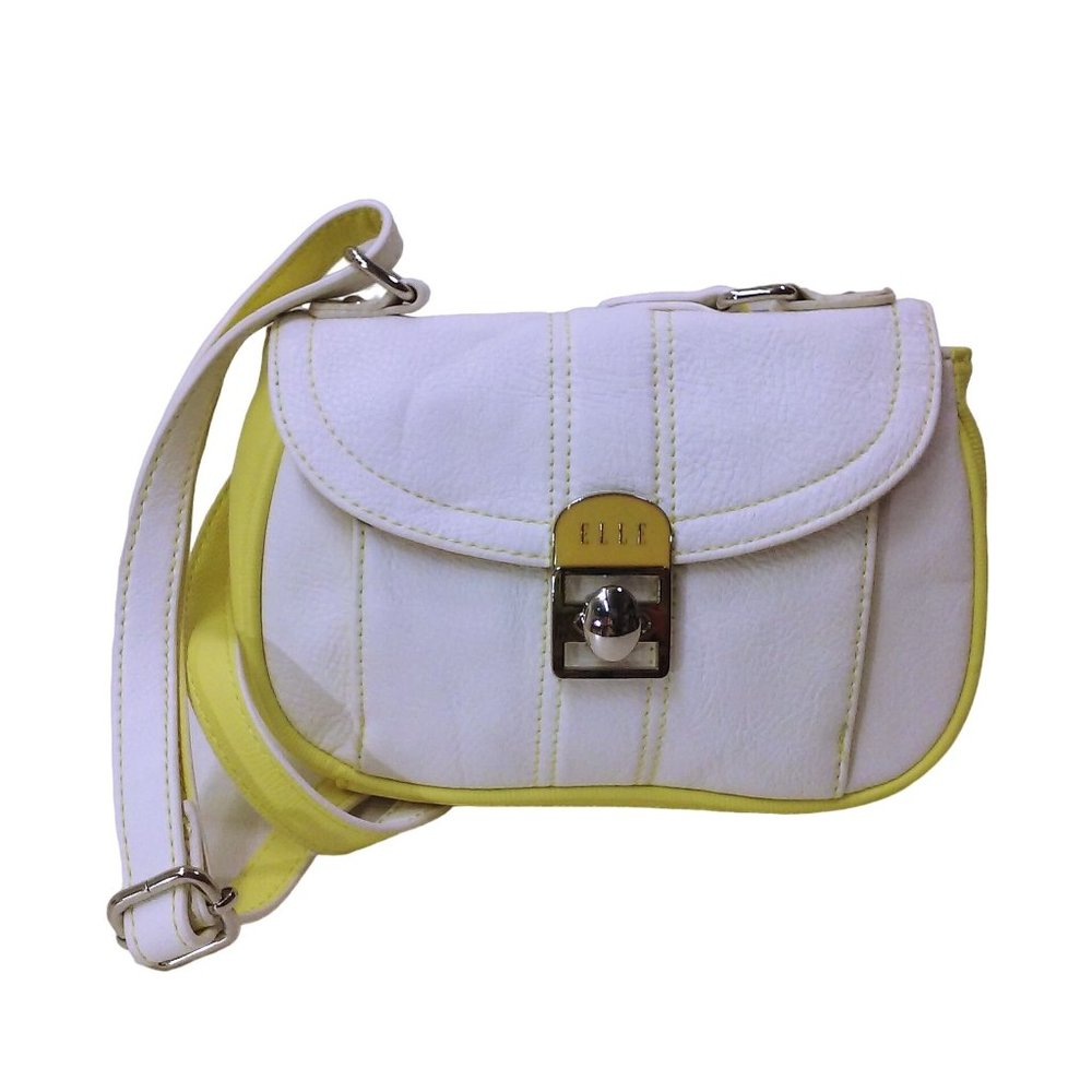 Elle Vegan Pleather Crossbody Shoulder Bag Purse 8x6 Logo Magnetic Pockets Zips